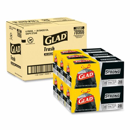 Glad 30 gal Trash Bags, 30 in x 33 in, Super Heavy-Duty, 1.05 Mil, Black, 90 PK 78966